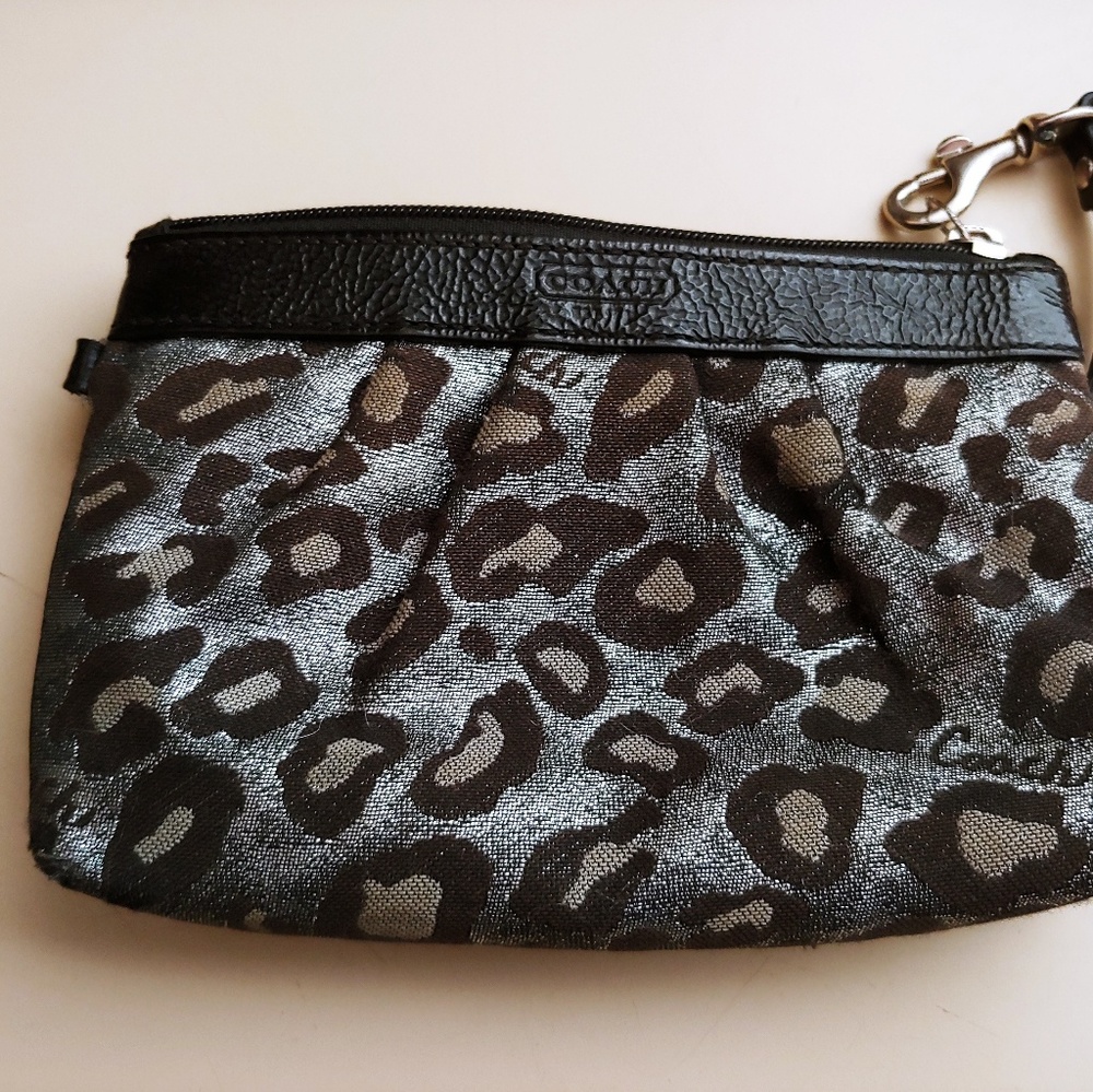 Black and Silver Cheetah Coach Wristlet